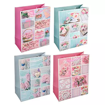 Пакет подарочный, 18х23х10см, высококачественная бумага, с глиттером, 4 дизайна, арт 118