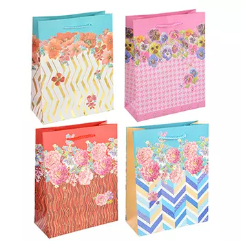 Пакет подарочный, 18х23х8 см, высококачественная бумага, с глиттером, 4 дизайна, арт 127