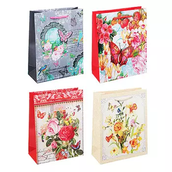 Пакет подарочный, 18х24х8 см, высококачественная бумага с блеском, 4 дизайна, арт 145