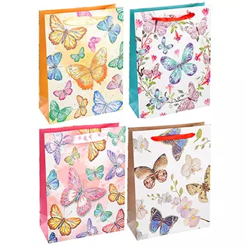 Пакет подарочный, 18х24х8 см, высококачественная бумага с глиттером, 4 дизайна, арт 141