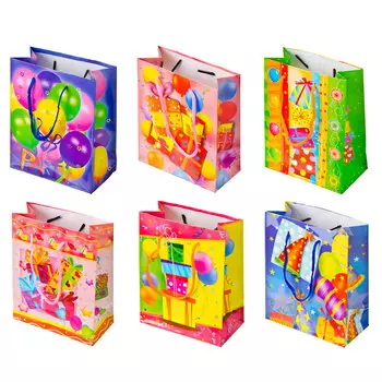 Пакет подарочный бумажный 12х15х5см, 4 дизайна, арт.587