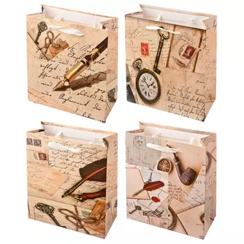 Пакет подарочный бумажный 18х21х8,5см, 4 дизайна, арт 2503-1