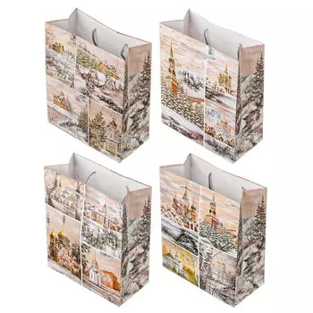 Пакет подарочный бумажный 18х21х8,5см, 4 дизайна, арт.583