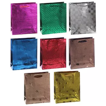 Пакет подарочный бумажный, 18х21хх7,5 см, 8 цветов