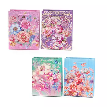 Пакет подарочный бумажный, 18х23х8см, высококачественная бумага, 4 дизайна, арт 17/08