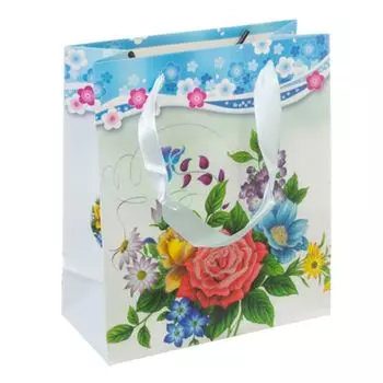 Пакет подарочный бумажный 21х18х8,5см, "Розы"