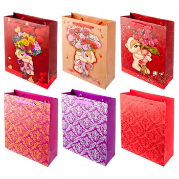 Пакет подарочный бумажный 26х32х10см, 8 дизайнов, арт.2346