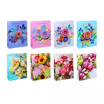 Пакет подарочный бумажный 30х23х8 см, 8 дизайнов