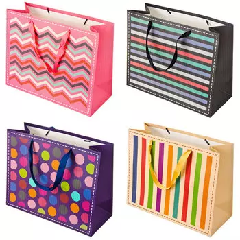 Пакет подарочный бумажный 33х26х14см, 4 дизайна, арт.606