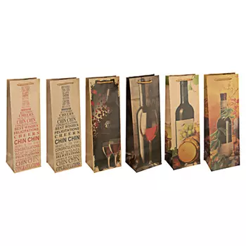 Пакет подарочный бумажный, крафт, 12х35х9 см, 6 дизайнов