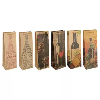 Пакет подарочный бумажный, крафт, 12х35х9 см, 6 дизайнов