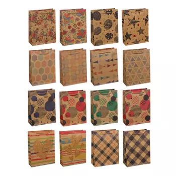 Пакет подарочный бумажный, крафт, 18х24х8,5 см, 16 дизайнов