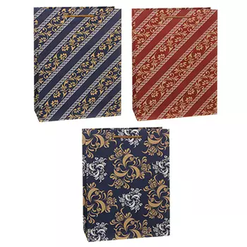 Пакет подарочный бумажный, крафт, 23,5х31,5х8,5 см, с орнаментами, 3 дизайна