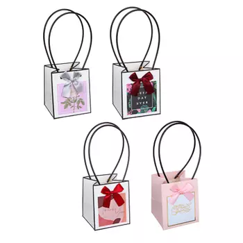 Пакет подарочный бумажный с бантом, 13х12,5х15см, 4 дизайна