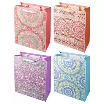 Пакет подарочный бумажный узоры, 26х32х12см, 4 дизайна, арт.2503-17