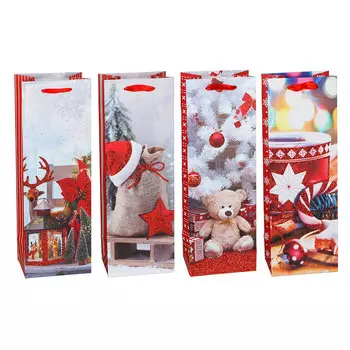 Пакет подарочный для бутылки СНОУ БУМ 12х35х8,4 см, 4 дизайна