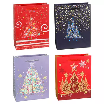 Пакет подарочный СНОУ БУМ 23х18х8 см, бумага высокого качества с блеском, 4 дизайна, арт 21