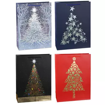 Пакет подарочный СНОУ БУМ 31х42х12 см, бумага высокого качества с блеском, 4 дизайна, арт 27