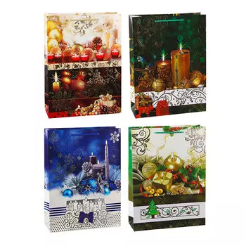 Пакет подарочный СНОУ БУМ 31х42х12 см, бумага высокого качества с блеском, 4 дизайна, арт 32