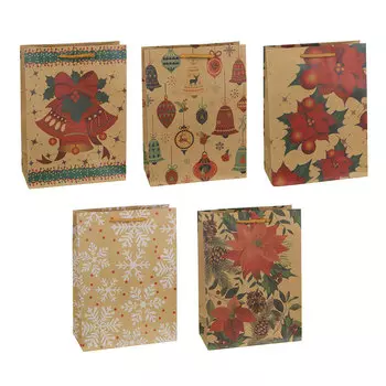 Пакет подарочный СНОУ БУМ бумажный, крафт с рисунком, 18х24х8,5 см, 6 дизайнов, арт 1