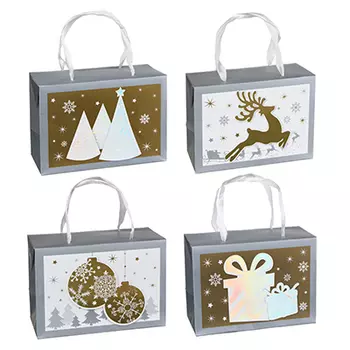 Пакет подарочный СНОУ БУМ бумажный , закрывающийся, 20х23х11 см, 4 дизайна