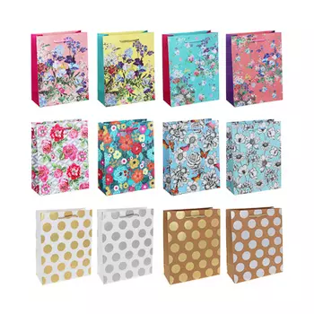 Пакет подарочный, высококачеств.бумага, глиттер, тиснение фольгой, 18х23х8 см, 12 дизайнов, арт 3-4