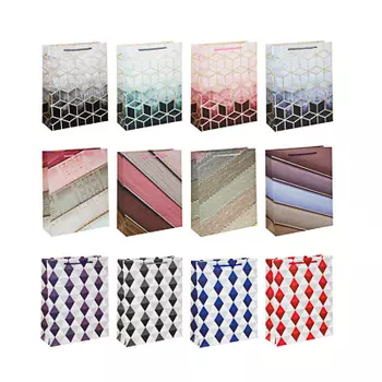 Пакет подарочный, высококачеств.бумага, глиттер, тиснение фольгой, 26х32х10см, арт О-07