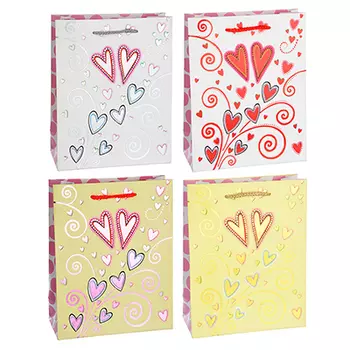 Пакет подарочный, высококачеств. бумага с фольгиров.нанесением, 18х23х8см, 4 цвета, арт 3-10