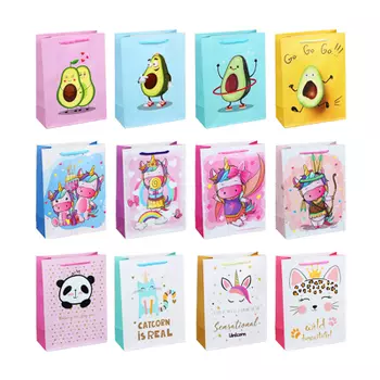 Пакет подарочный, высококачественная бумага, 18х24х8,5 см, 12 дизайнов, арт.2