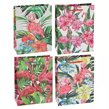 Пакет подарочный, высококачественная бумага с глиттером, 18х23х8 см, 4 цвета, фламиного