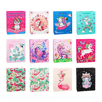 Пакет подарочный, высококачественная бумага с глиттером, 26х32х10см, 12 дизайнов