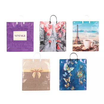 Пакет ПВД с пластиковой ручкой, 40x44см, 100мкм, 5 дизайнов