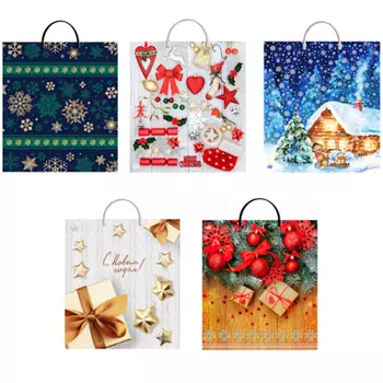 Пакет ПВД с пластиковой ручкой, 40x44см, 100мкм, 5 дизайнов.