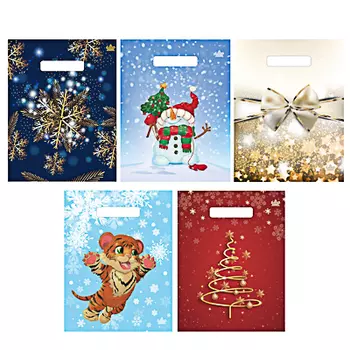 Пакет ПВД с вырубной ручкой, 30х20см, 30 мик, 5 дизайнов