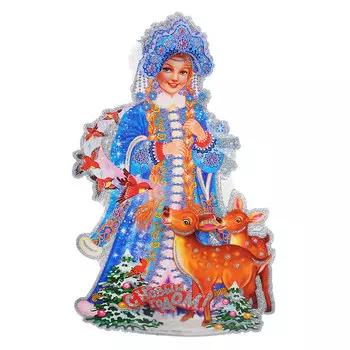 Панно бумажное СНОУ БУМ со Снегурочкой и оленями, 21х33 см