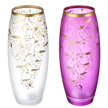 PASABAHCE Ваза Коллекция Узоры, стеклянная, ручная роспись, 26х11 см, 2 цвета: фиолетовый и белый
