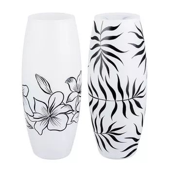 PASABAHCE Ваза стеклянная, ручная роспись, белая с рисунками, 26х11 см, 2 дизайна