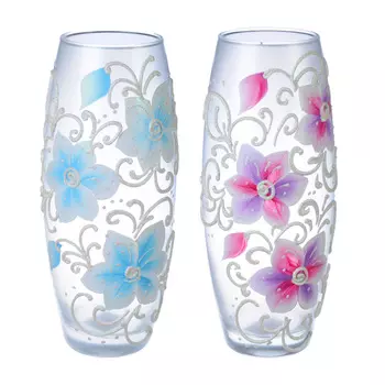 PASABAHCE Ваза стеклянная, ручная роспись, "Цветы", 25х9 см, 2 дизайна
