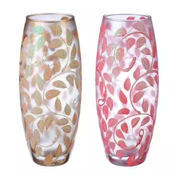 PASABAHCE Ваза стеклянная, ручная роспись, "Листья", 25х9 см, 2 дизайна