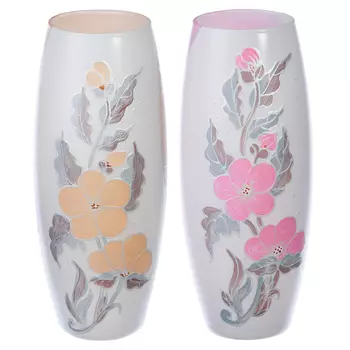 PASABAHCE Ваза стеклянная, ручная роспись, "Нежный узор", 25х9 см, 2 дизайна