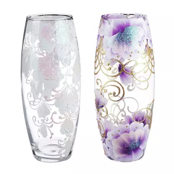 PASABAHCE Ваза стеклянная, ручная роспись, с цветами, 25х11 см, 2 дизайна