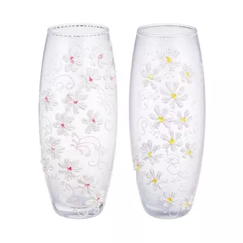 PASABAHCE Ваза стеклянная, ручная роспись, с ромашками и блеском, 25х11 см, 2 цвета