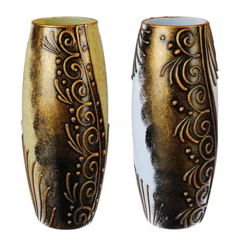 PASABAHCE Ваза стеклянная, ручная роспись, "Завитки", 25х9 см, 2 дизайна