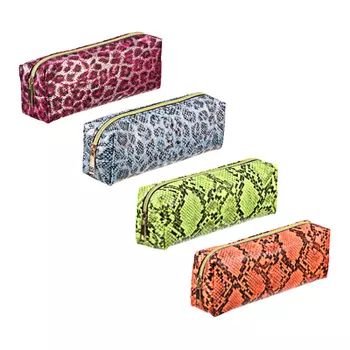 Пенал мягкий прямоугольный, 20х5х7см, ПУ "под кожу рептилии", с антисмин. вклад., 4 цвета