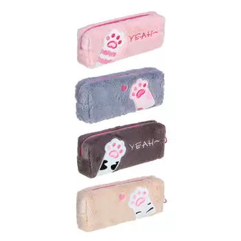Пенал мягкий прямоугольный, 21х9х4,5см, иск.мех, аппликация с вышивкой "Лапка", 4 дизайна, ПВХ бокс
