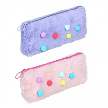 Пенал мягкий прямоугольный, 21х9х4,5см, искусственный мех, декор "Пуговки", 2 дизайна, ПВХ бокс