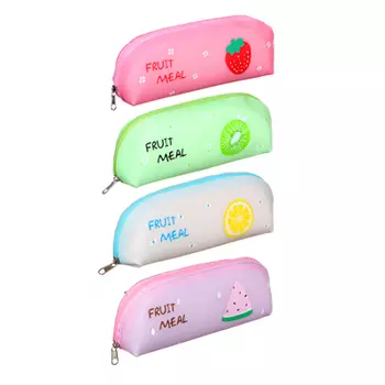 Пенал овальный, 23,5х7х4,5см, плотный ПВХ с печатью, 4 дизайна "Фрукты", блистер