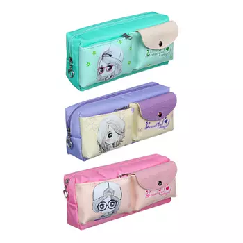 Пенал прямоугольный 19х5х4,5см, 1отд., 2карм., принт "Девочки", ПЭ под ткань, отд.ПВХ, 3 диз.,блист.