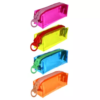 Пенал прямоугольный 19х8х6см, цветной прозрачный ПВХ, большая молния, 4 цвета, ПВХ бокс