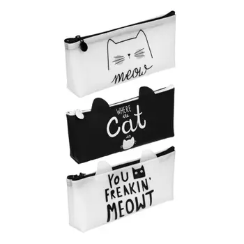 Пенал треугольный 19х8,5х3см, жесткий ПВХ с печатью "Котики", декор в форме ушек, 3 дизайна